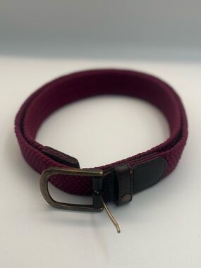 Ted Baker Belt Sz S/M elastic stretch brown leather burgundy Braided textile